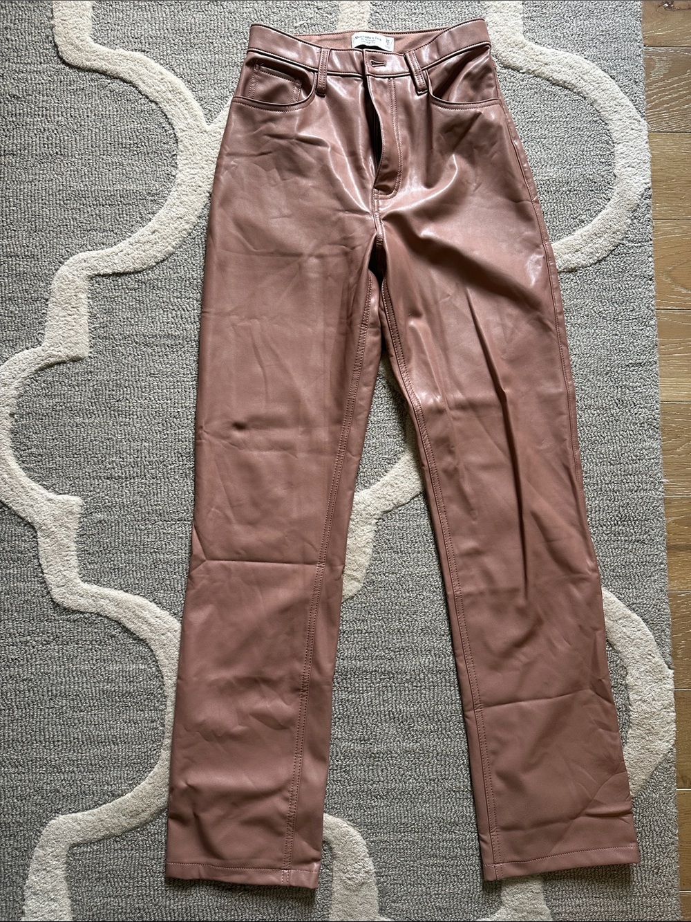Abercrombie & Fitch Faux Leather Straight Leg Pants - Dusty Rose